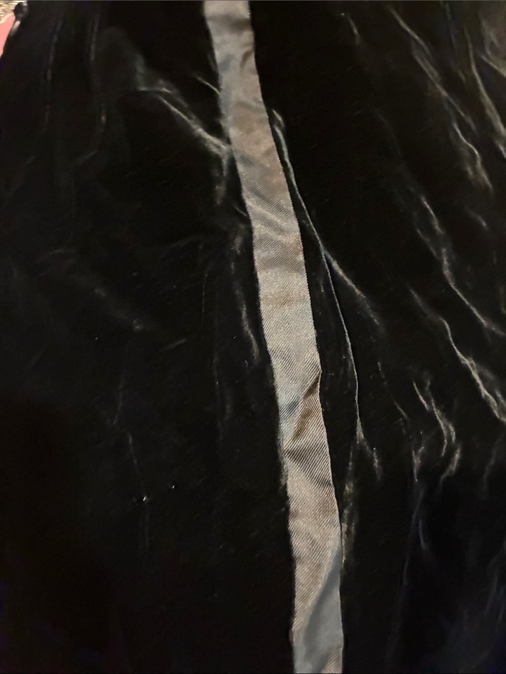 Randolph duke Black Velvet Garment with Silver/Gray Satin Center Stripe